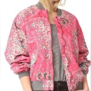 Free People Barbiecore Pink Gray Quilted Bomber Jacket Large